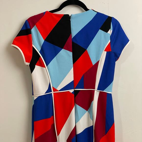 Vince Camuto 4 mid century modern geometric abstract white blue bodycon Corpcore - Picture 6 of 7